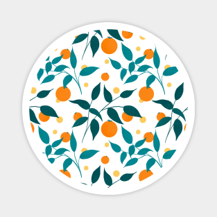 Teal leaves and oranges pattern Magnet